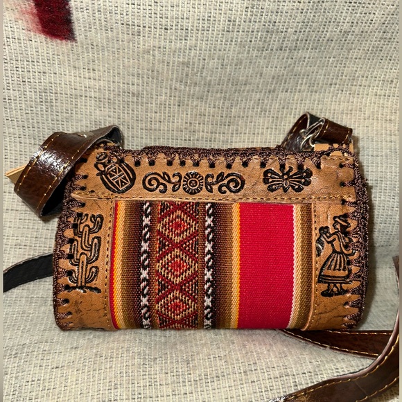 Hand Tooled Leather Crossbody Bag—With Ethnic Made Keychain added:)$4.99 ships! - Picture 8 of 10